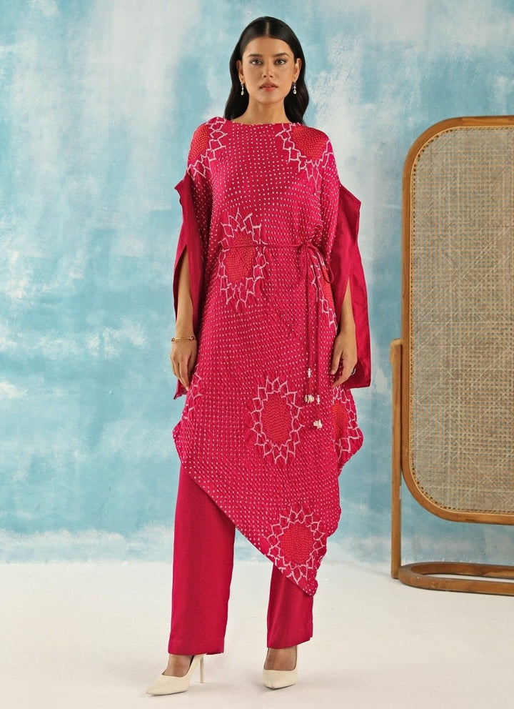 Twenty Nine Pink Bandhani Kaftan Kurta With PantsFabilicious Fashion