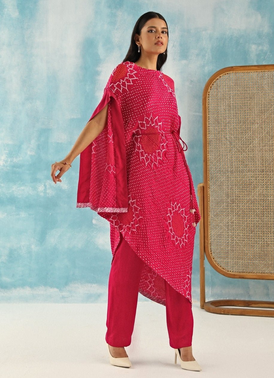 Twenty Nine Pink Bandhani Kaftan Kurta With PantsFabilicious Fashion