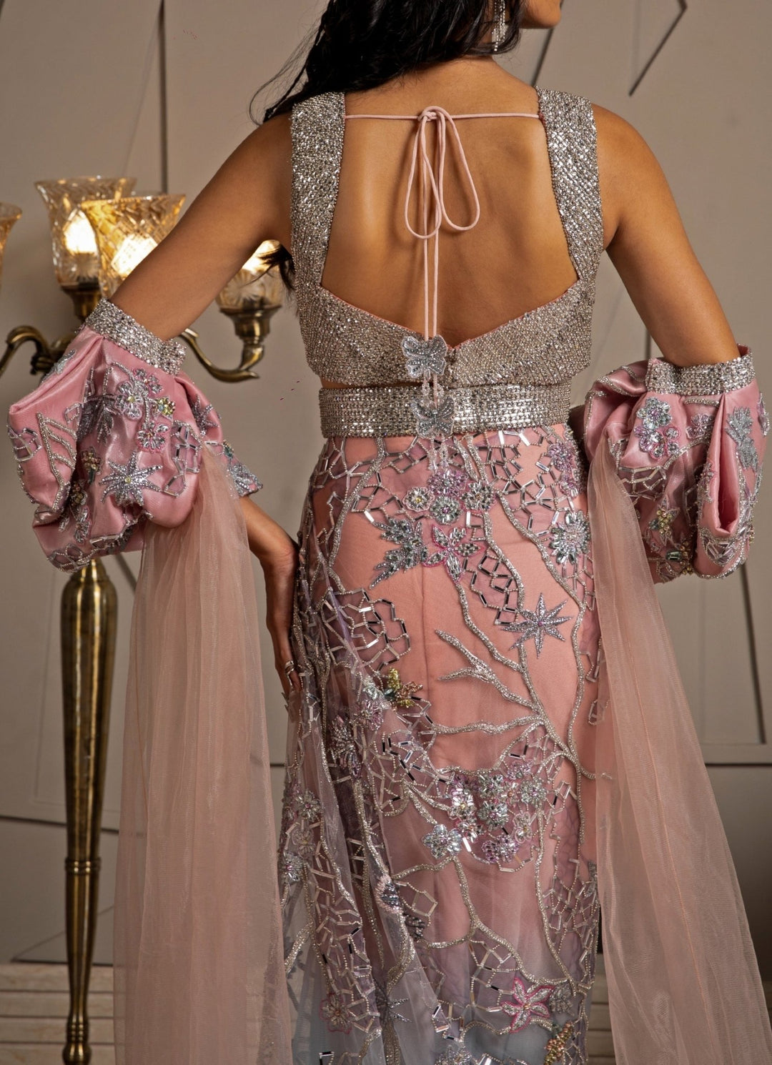 Pink & Blue Ombre Embroidered Drape Skirt Set Moledro - Fabilicious Fashion