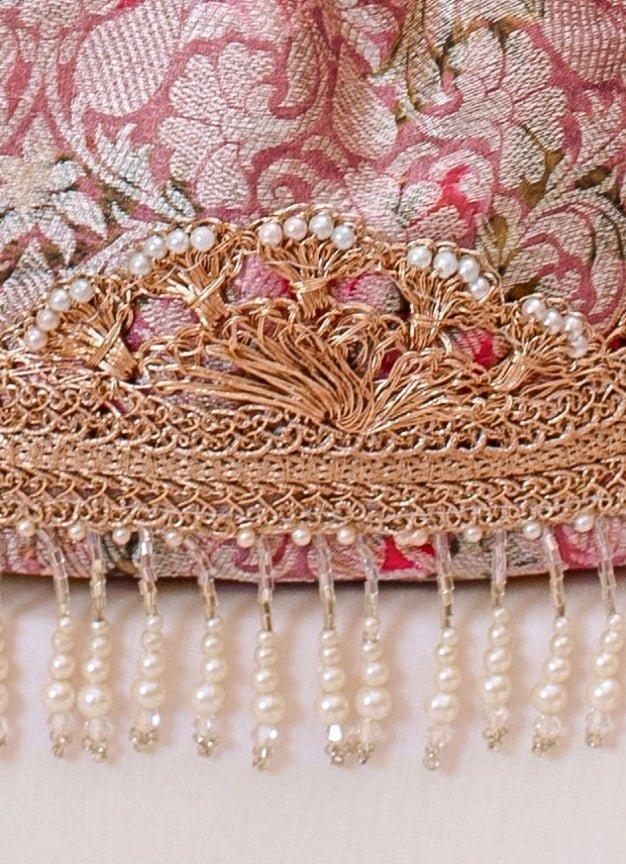 Pink Brocade Bucket Bag AMYRA - Fabilicious Fashion