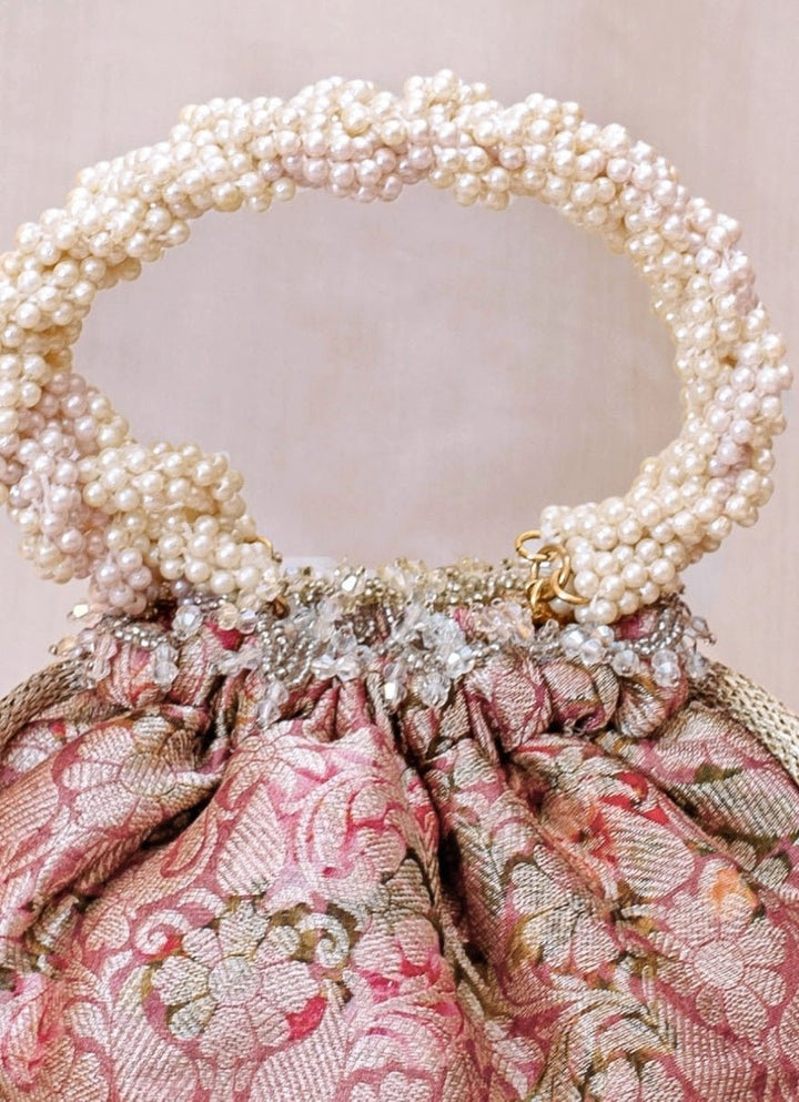 Pink Brocade Bucket Bag AMYRA - Fabilicious Fashion