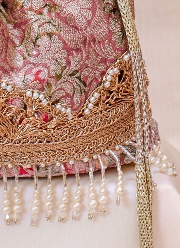 Pink Brocade Bucket Bag AMYRA - Fabilicious Fashion