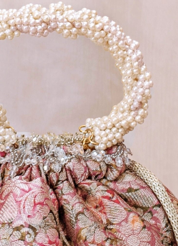 Pink Brocade Bucket Bag AMYRA - Fabilicious Fashion