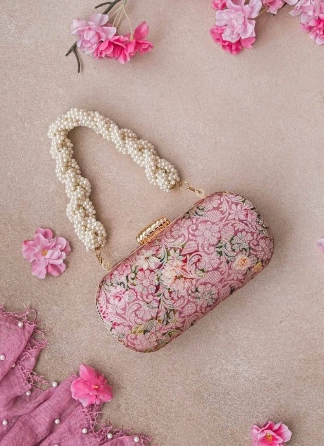 Pink Brocade Clutch AMYRA - Fabilicious Fashion