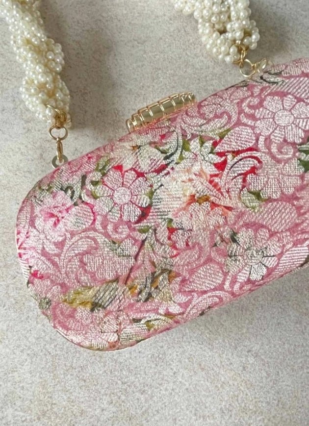 Pink Brocade Clutch AMYRA - Fabilicious Fashion