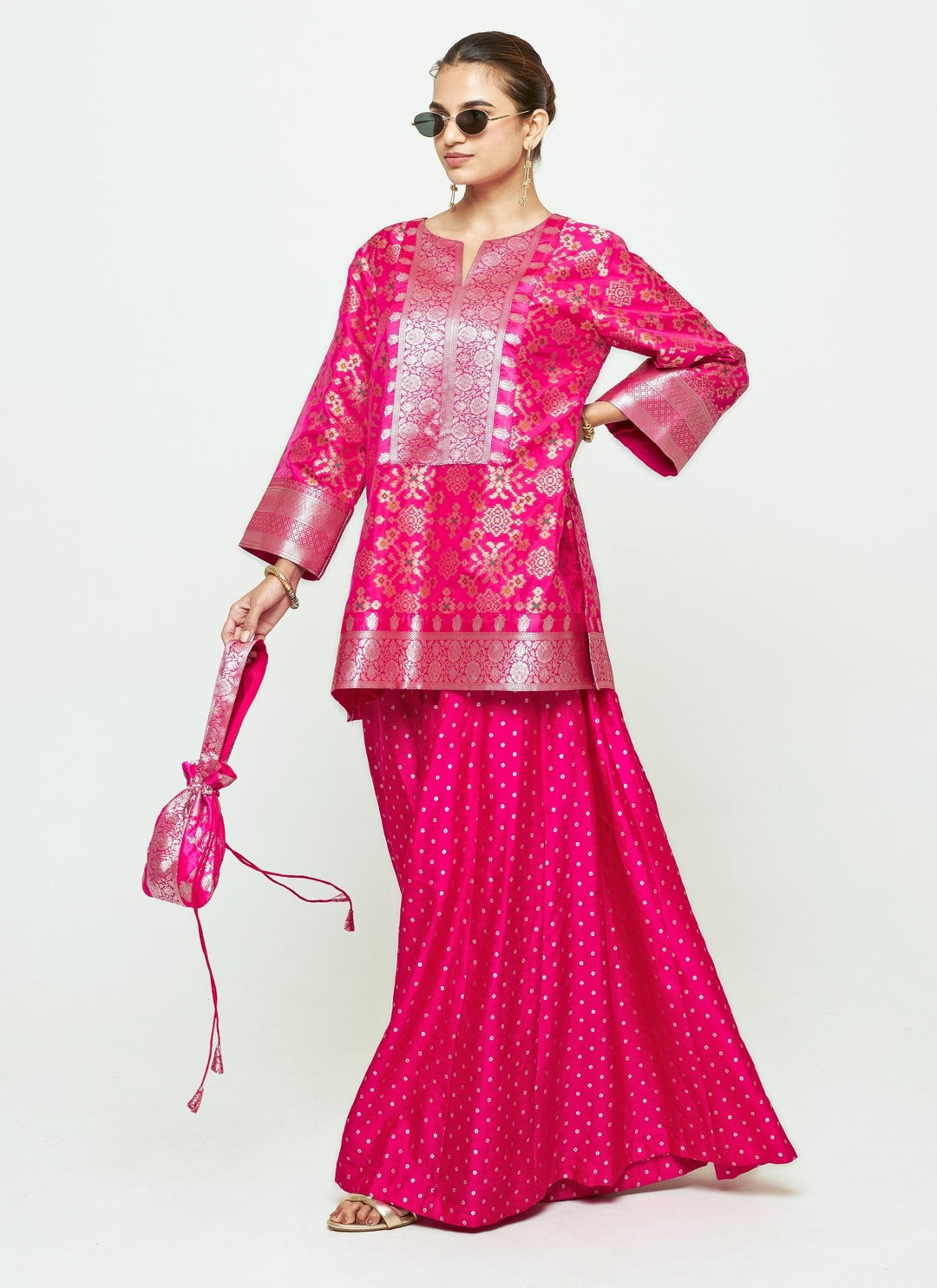 Sobariko Pink Brocade Kurta Sharara SetFabilicious Fashion