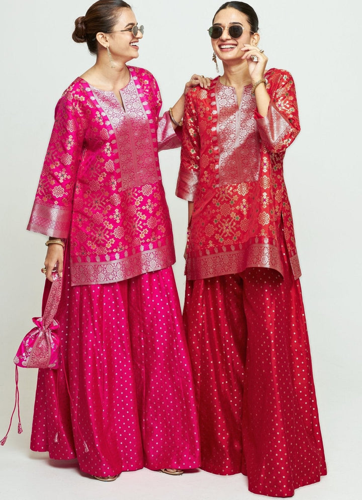 Sobariko Pink Brocade Kurta Sharara SetFabilicious Fashion