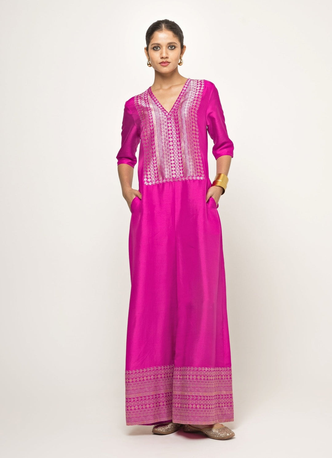 Pink Brocade Silk Jumpsuit Sobariko - Fabilicious Fashion