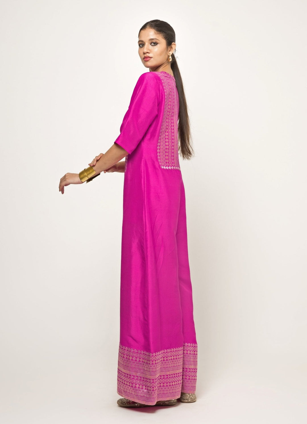 Pink Brocade Silk Jumpsuit Sobariko - Fabilicious Fashion