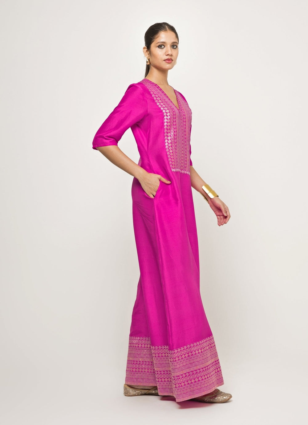 Pink Brocade Silk Jumpsuit Sobariko - Fabilicious Fashion