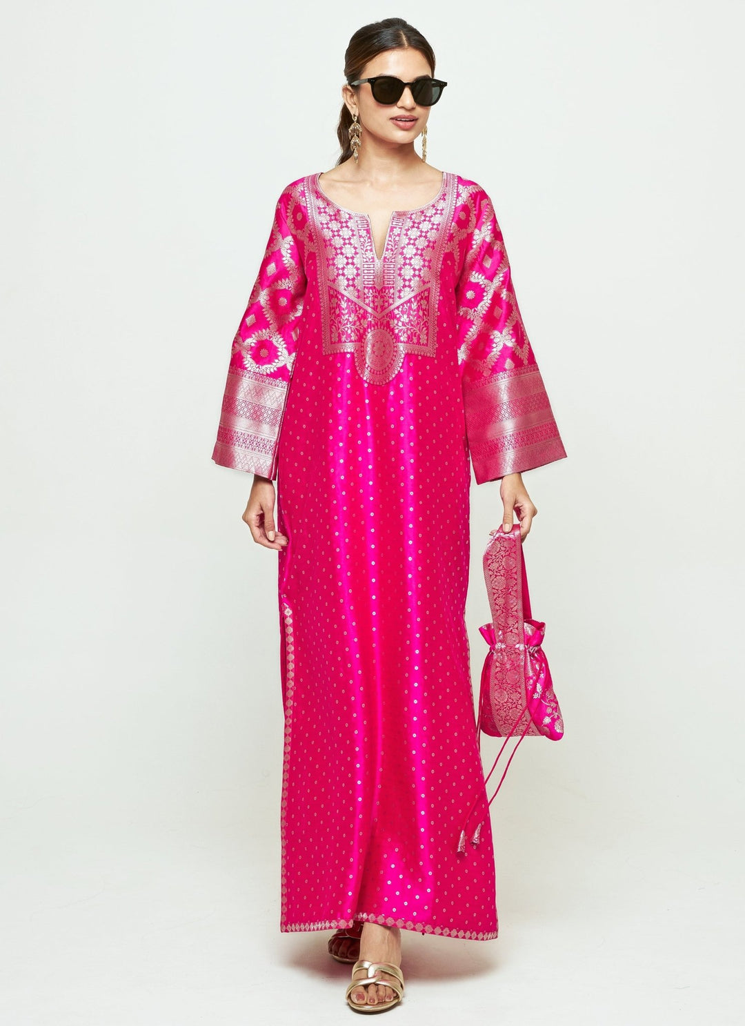 Sobariko Pink Brocade Silk KaftanFabilicious Fashion