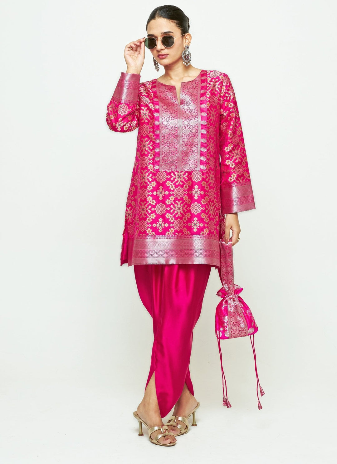 Sobariko Pink Brocade Silk Kurta Dhoti SetFabilicious Fashion