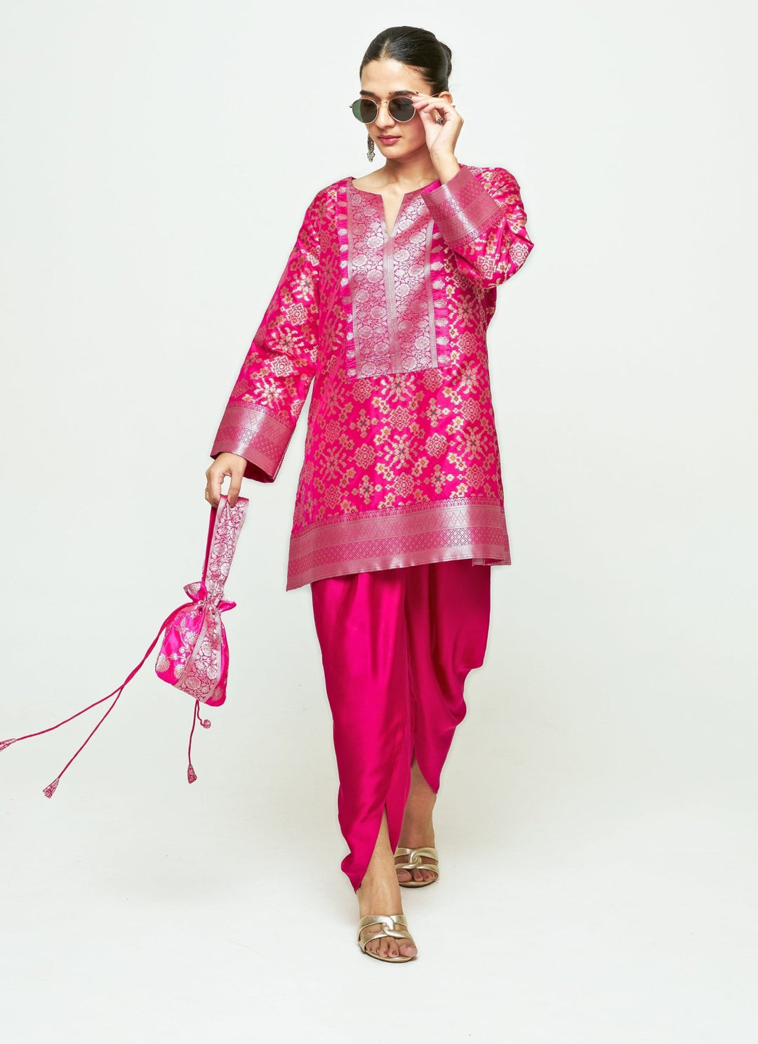 Sobariko Pink Brocade Silk Kurta Dhoti SetFabilicious Fashion
