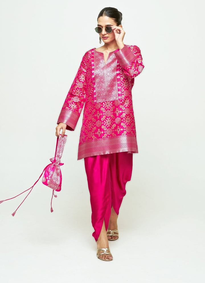 Sobariko Pink Brocade Silk Kurta Dhoti SetFabilicious Fashion
