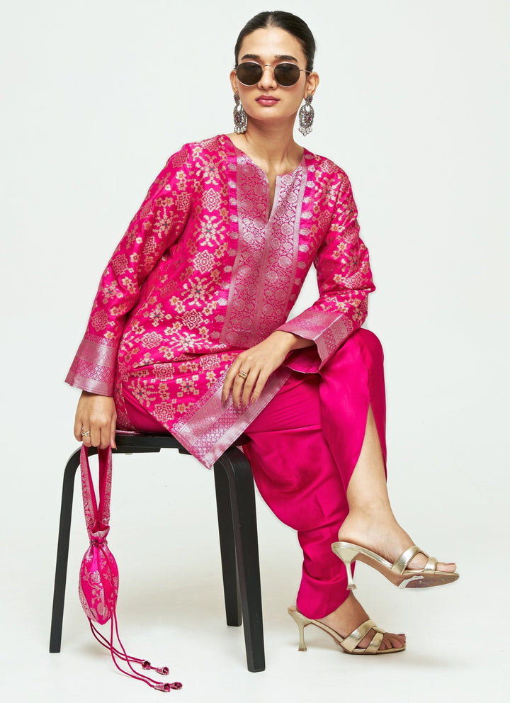 Sobariko Pink Brocade Silk Kurta Dhoti SetFabilicious Fashion