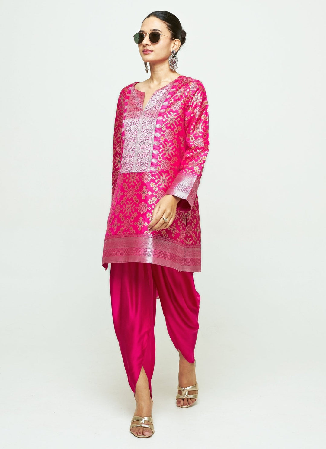 Sobariko Pink Brocade Silk Kurta Dhoti SetFabilicious Fashion