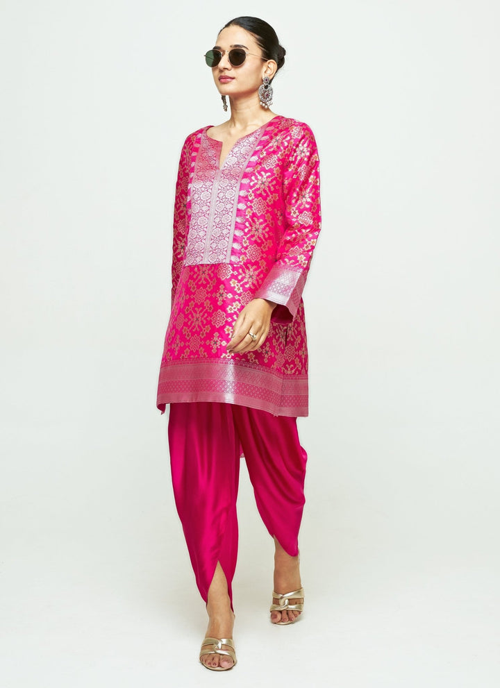Sobariko Pink Brocade Silk Kurta Dhoti SetFabilicious Fashion