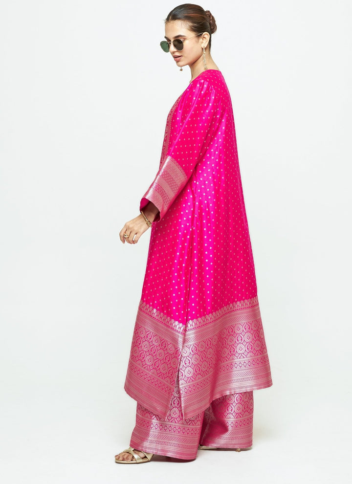 Sobariko Pink Brocade Silk Kurta Pants SetFabilicious Fashion