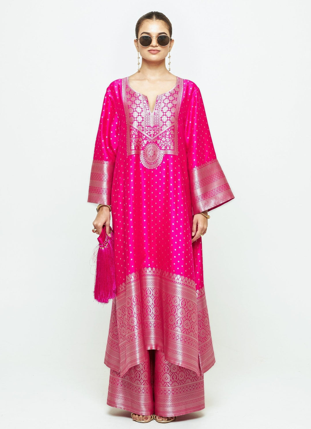 Sobariko Pink Brocade Silk Kurta Pants SetFabilicious Fashion