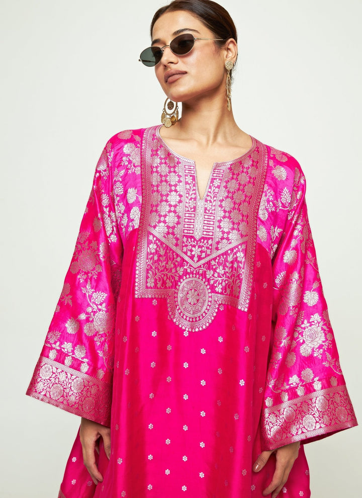 Sobariko Pink Brocade Silk Kurta With Farshi Salwar SetFabilicious Fashion