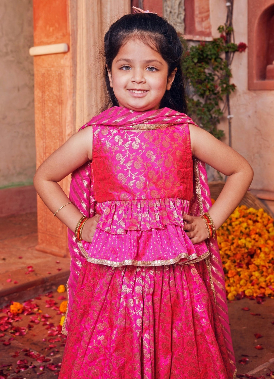 Chotibuti Pink Brocade Silk Lehenga SetFabilicious Fashion