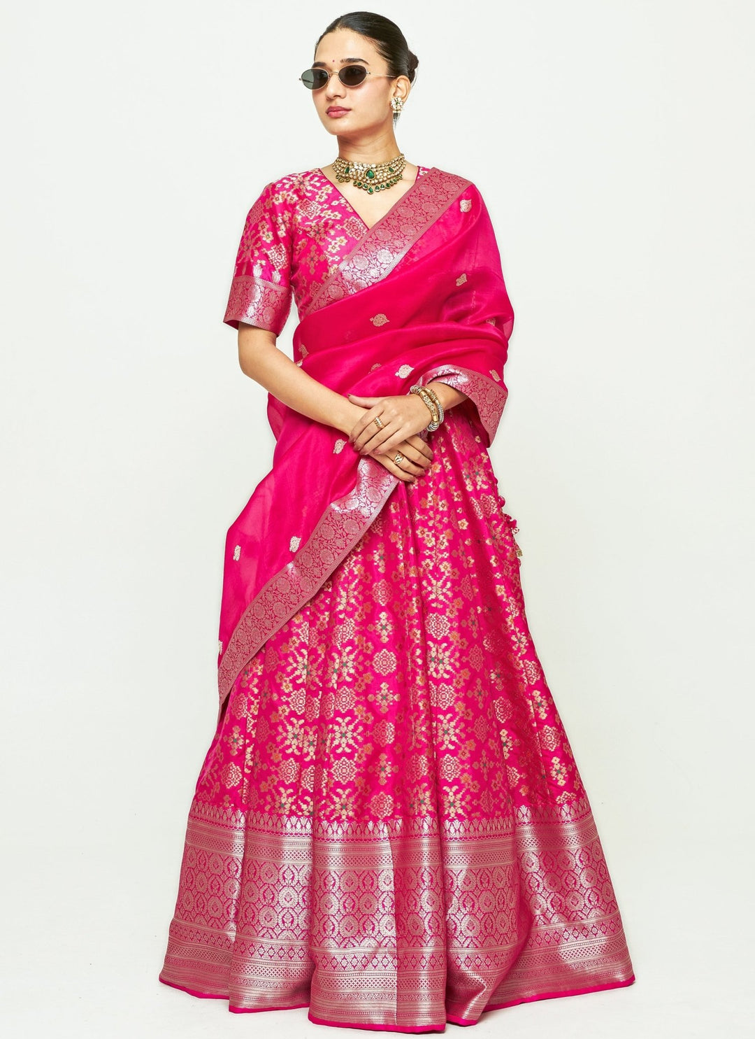 Sobariko Pink Brocade Silk Lehenga SetFabilicious Fashion