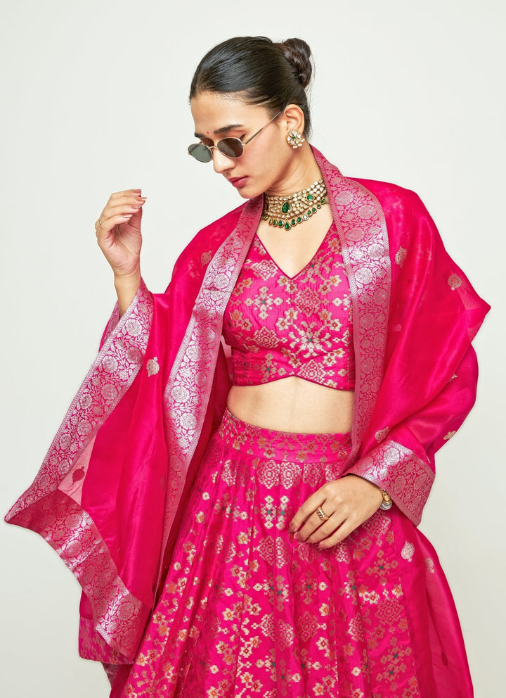 Sobariko Pink Brocade Silk Lehenga SetFabilicious Fashion