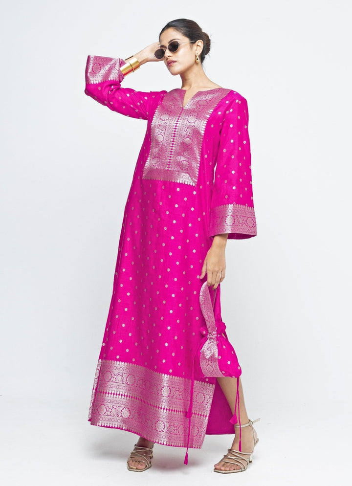 Pink Butti Silk Slit Kaftan Sobariko - Fabilicious Fashion