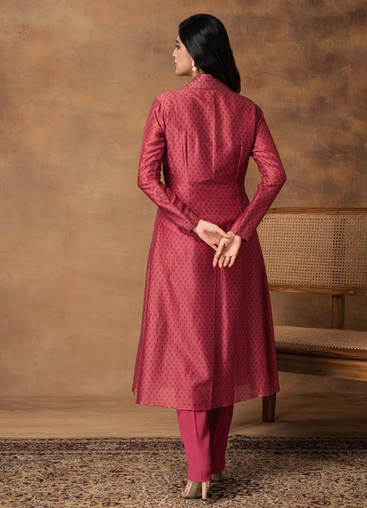 Pink Chanderi Bustier Pant Set With Jacket Isha Gupta Tayal - Fabilicious Fashion