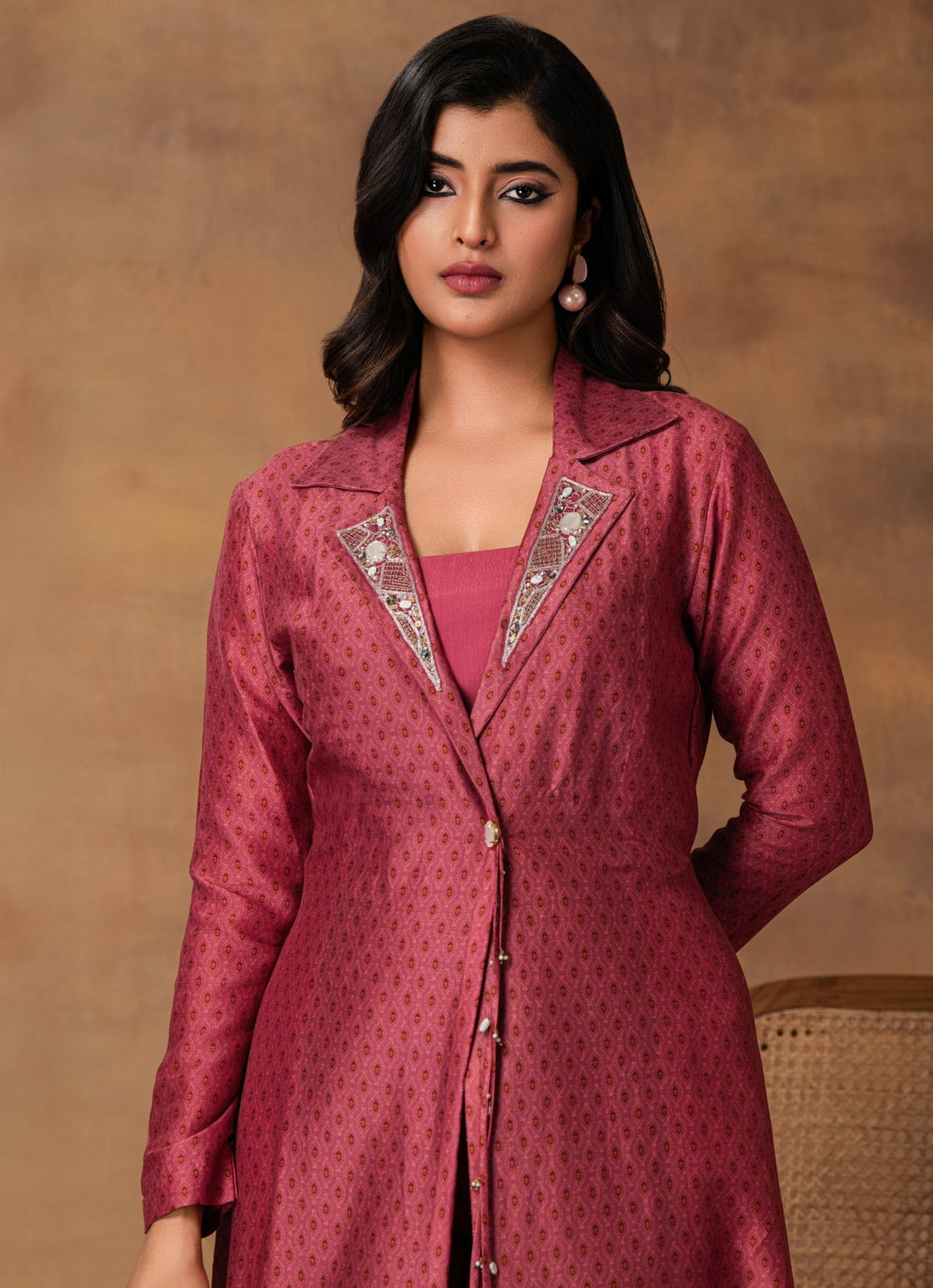 Pink Chanderi Bustier Pant Set With Jacket Isha Gupta Tayal - Fabilicious Fashion