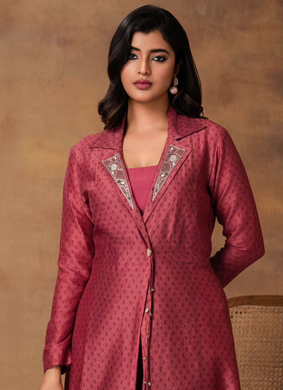 Pink Chanderi Bustier Pant Set With Jacket Isha Gupta Tayal - Fabilicious Fashion
