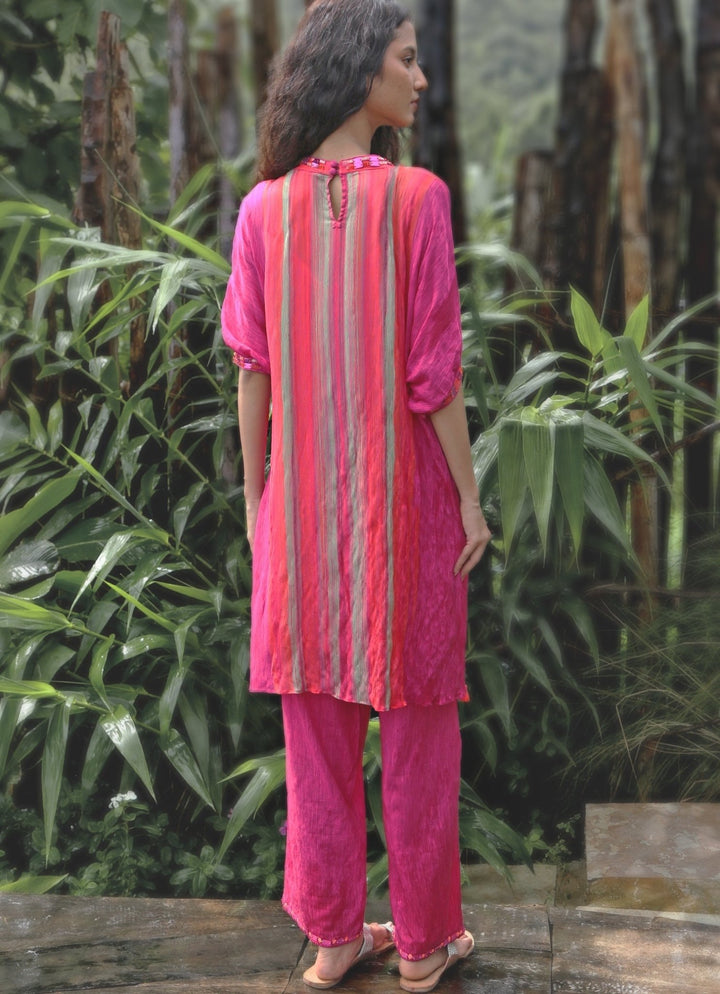 Pink Chinon Kurta Pant Set Basil Leaf - Fabilicious Fashion