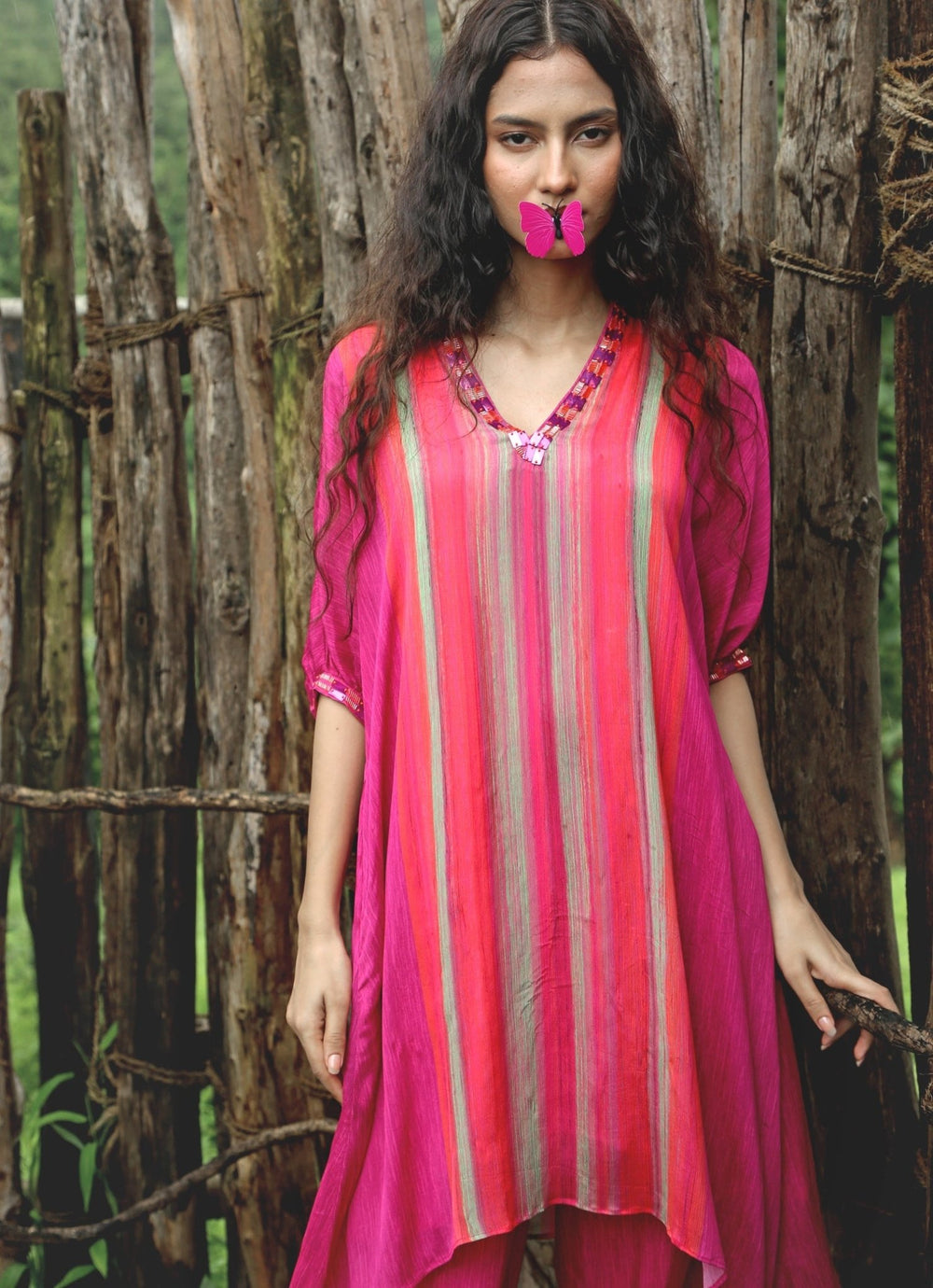 Pink Chinon Kurta Pant Set Basil Leaf - Fabilicious Fashion