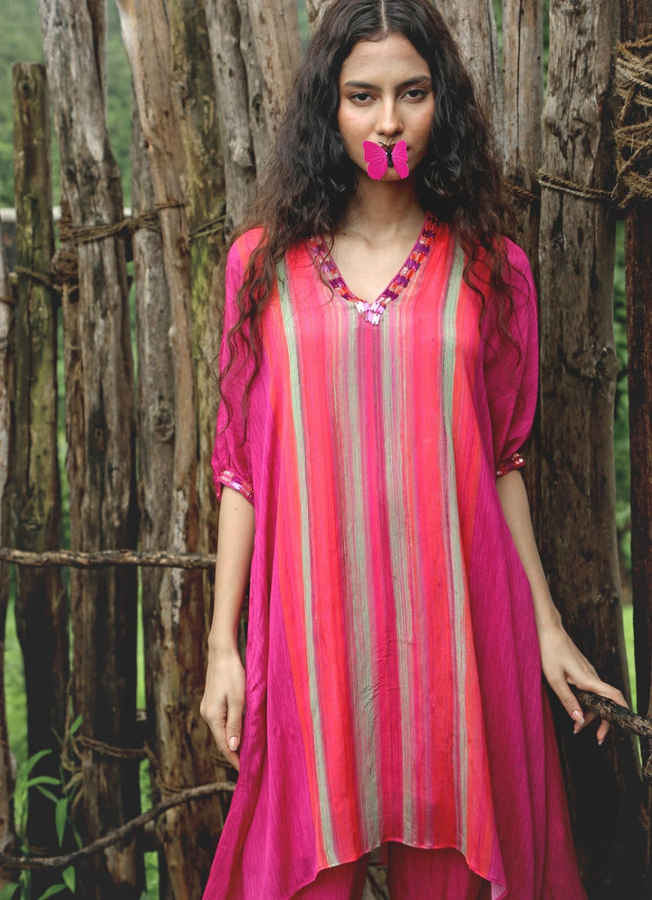 Pink Chinon Kurta Pant Set Basil Leaf - Fabilicious Fashion