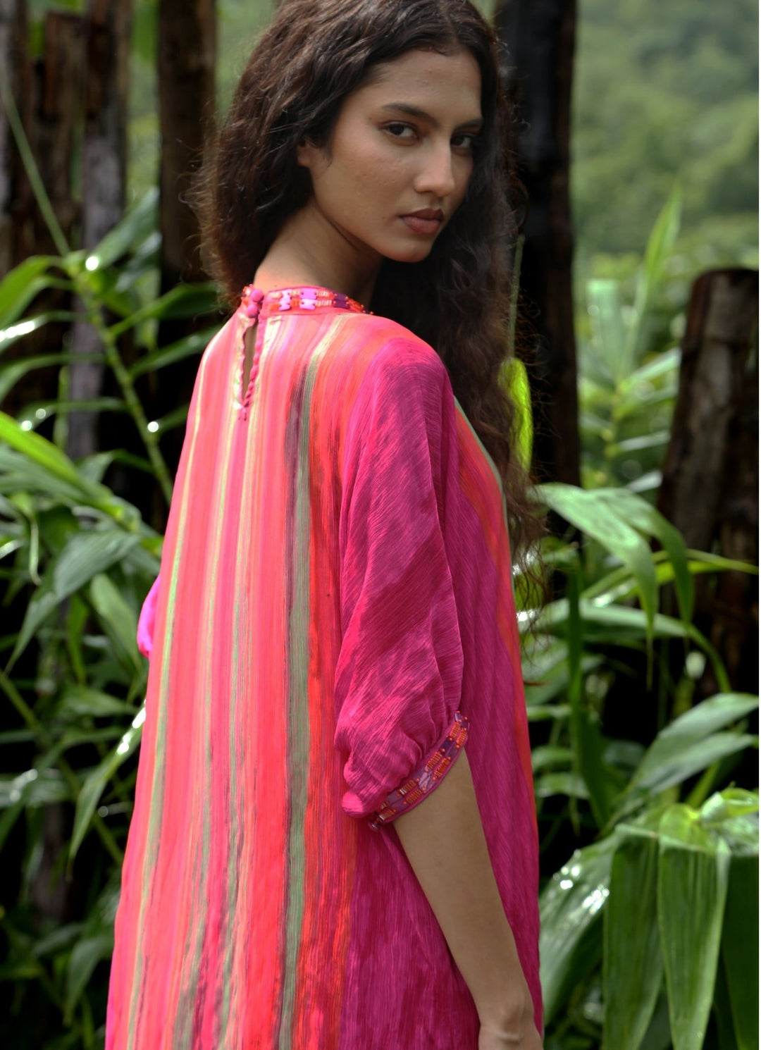 Pink Chinon Kurta Pant Set Basil Leaf - Fabilicious Fashion