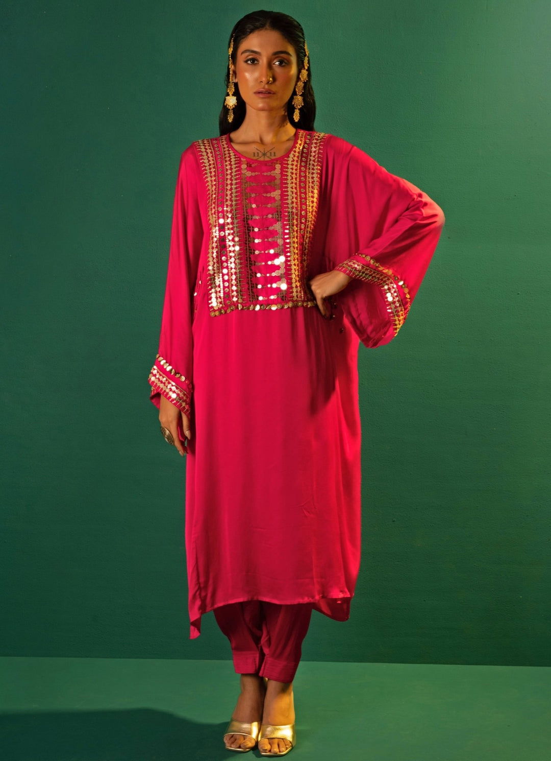 Pink Choga Satin Kurta Pant Set Prahnaaya - Fabilicious Fashion