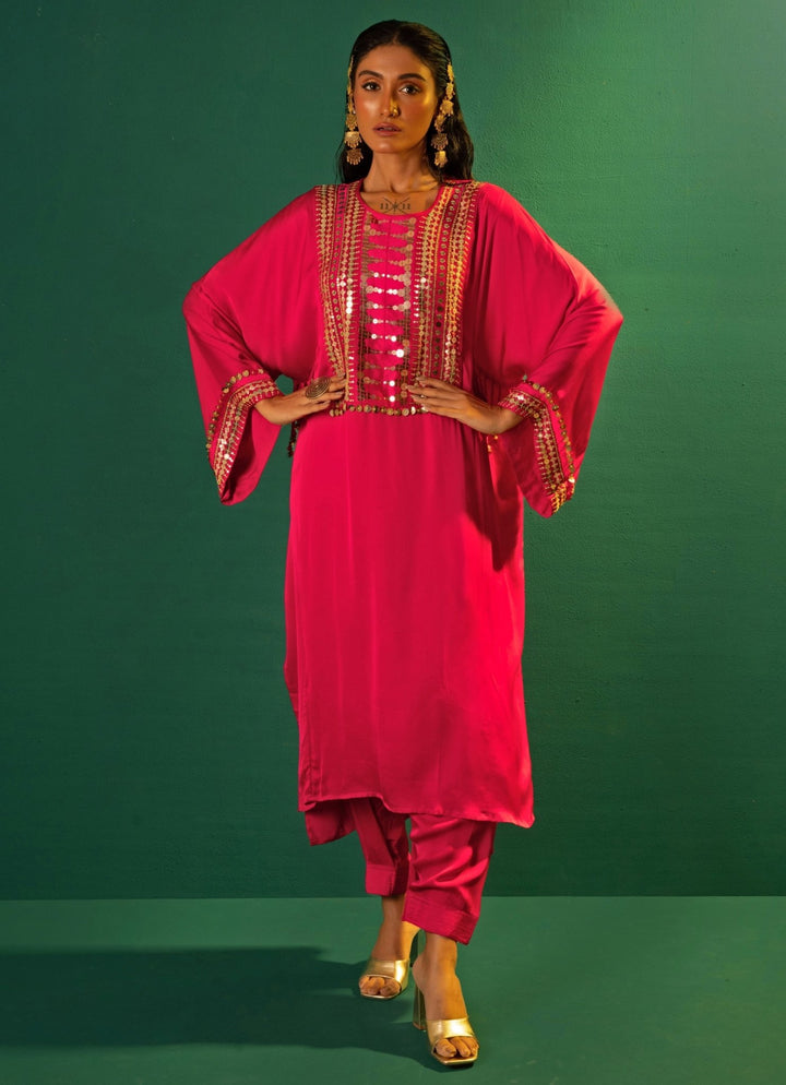 Pink Choga Satin Kurta Pant Set Prahnaaya - Fabilicious Fashion