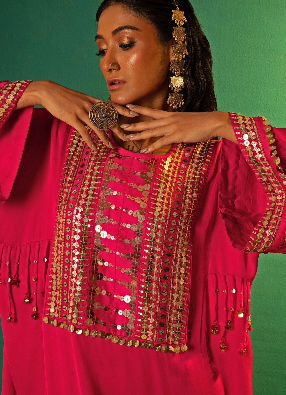 Pink Choga Satin Kurta Pant Set Prahnaaya - Fabilicious Fashion