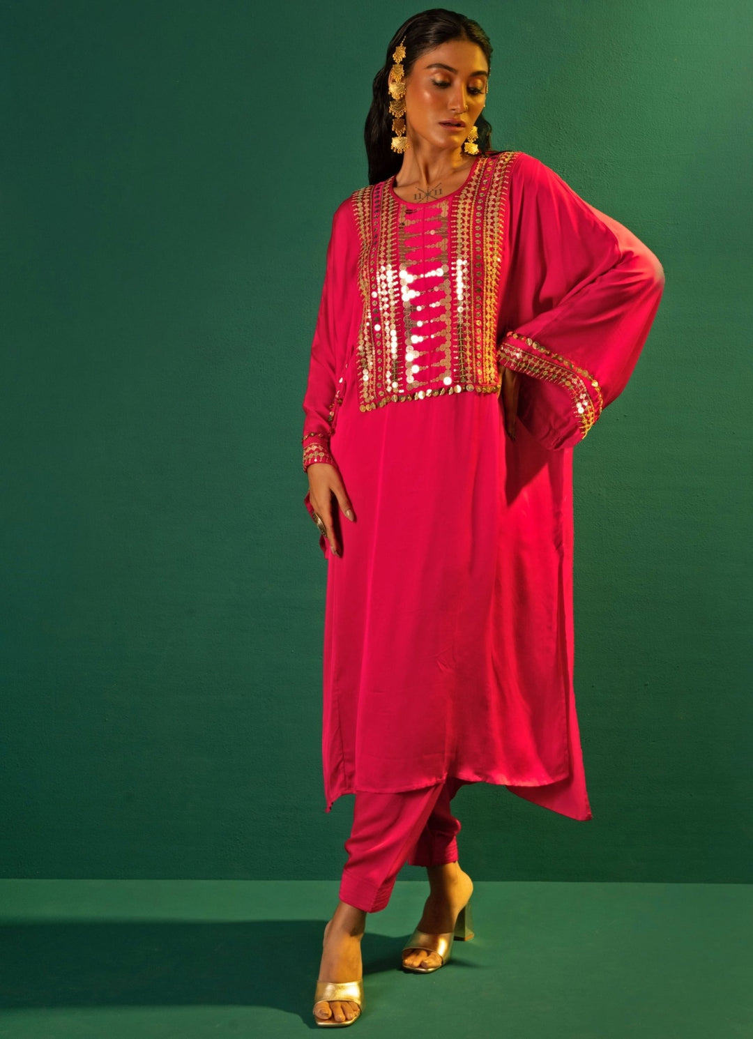 Pink Choga Satin Kurta Pant Set Prahnaaya - Fabilicious Fashion
