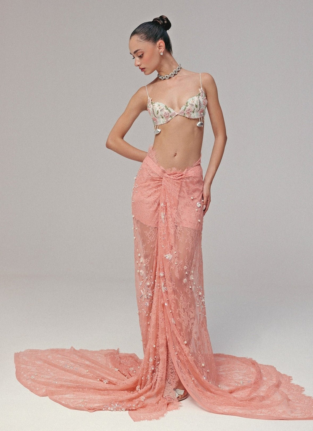 The Little Black Bow Pink Corded Lace Mermaid Lehenga SetFabilicious Fashion
