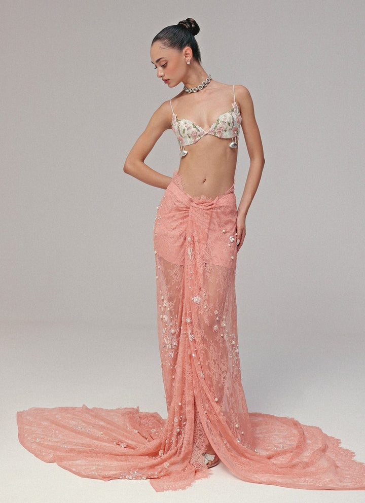 The Little Black Bow Pink Corded Lace Mermaid Lehenga SetFabilicious Fashion