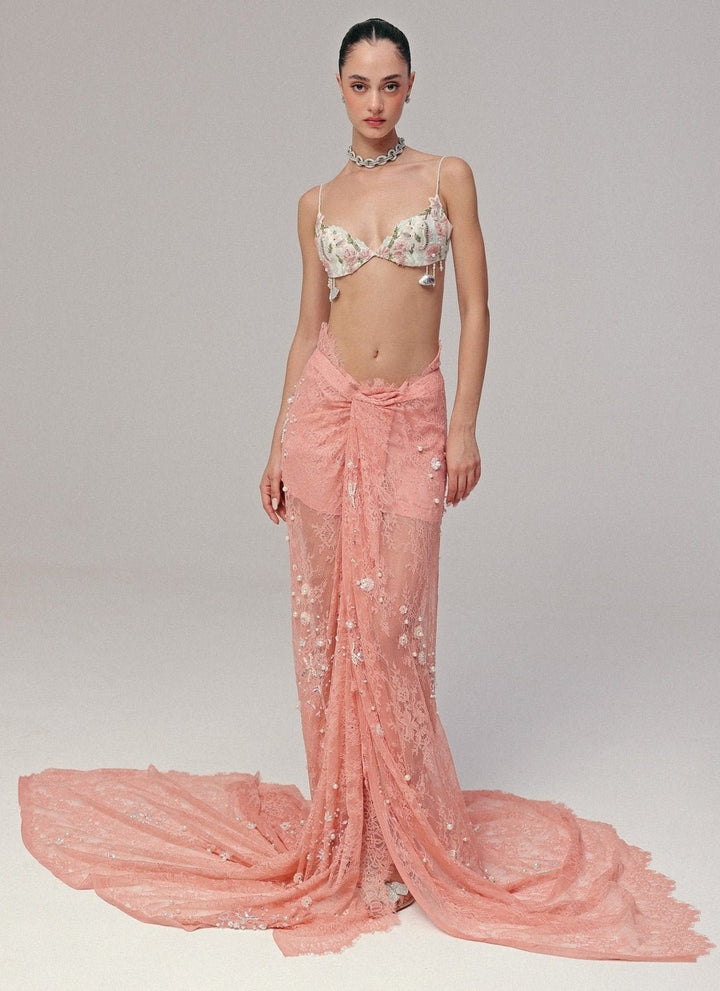 The Little Black Bow Pink Corded Lace Mermaid Lehenga SetFabilicious Fashion