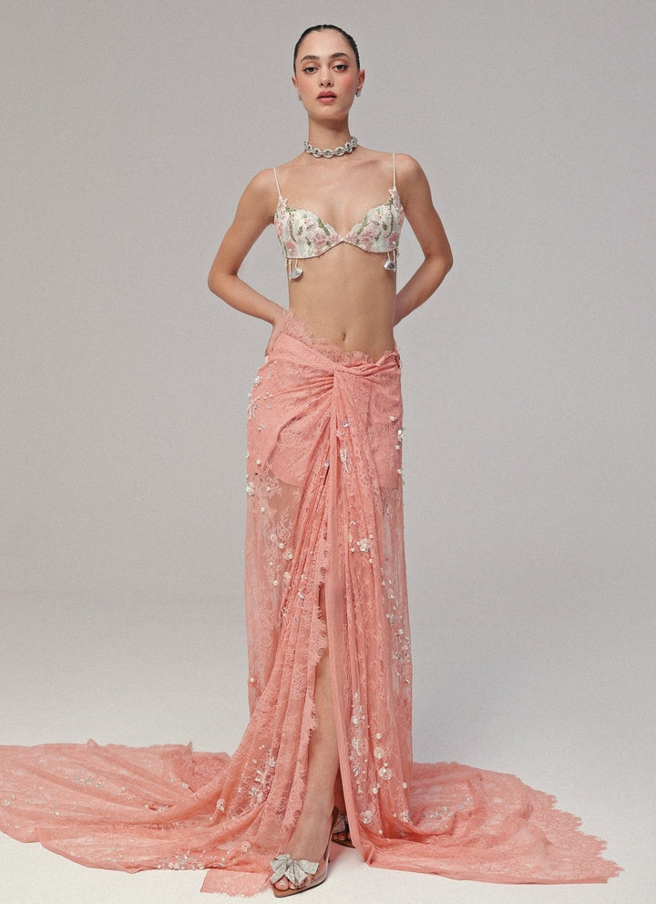 The Little Black Bow Pink Corded Lace Mermaid Lehenga SetFabilicious Fashion