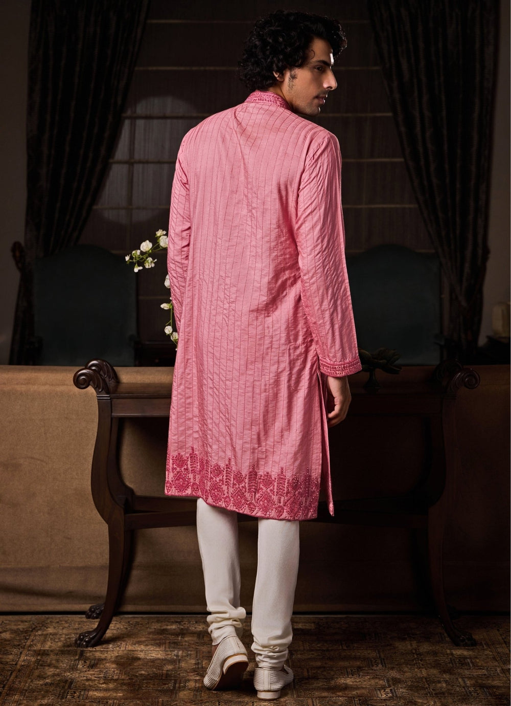 Pink Cotton Silk Kurta Set Nitika Gujral - Men - Fabilicious Fashion