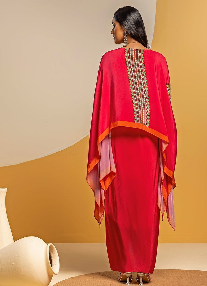 Pink Crepe Drape Skirt Set With Kimono Top Soup by Sougat Paul - Fabilicious Fashion