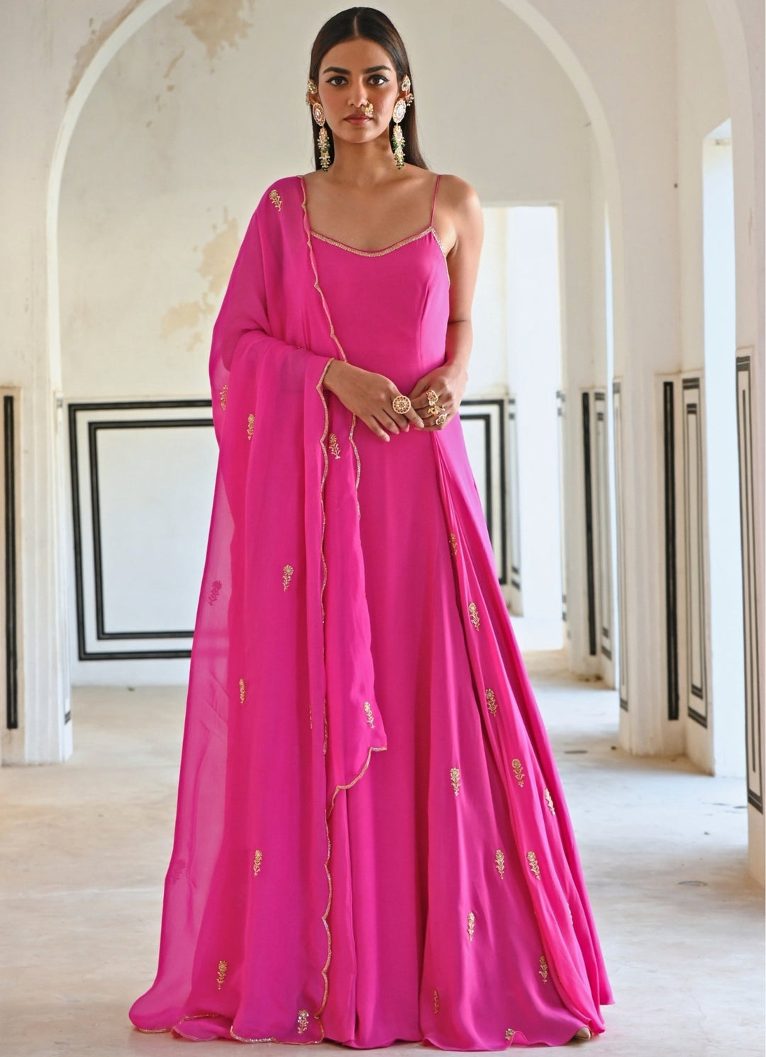 Pink Crepe Embroidered Floor - Length Anarkali With Dupatta Ease - Fabilicious Fashion
