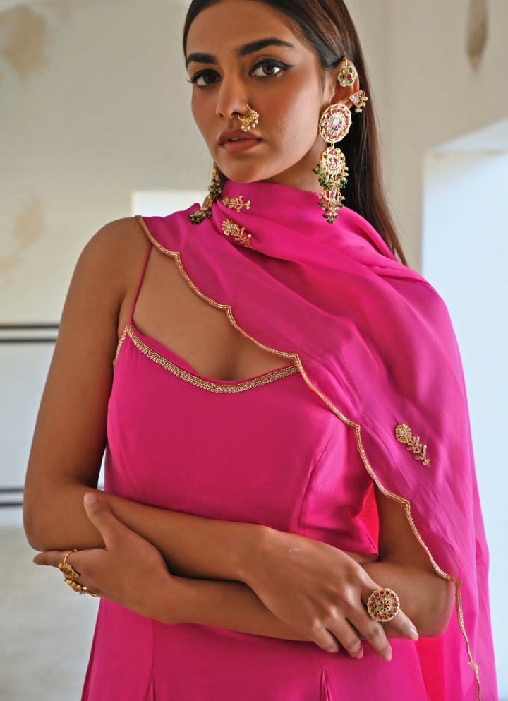 Pink Crepe Embroidered Floor - Length Anarkali With Dupatta Ease - Fabilicious Fashion