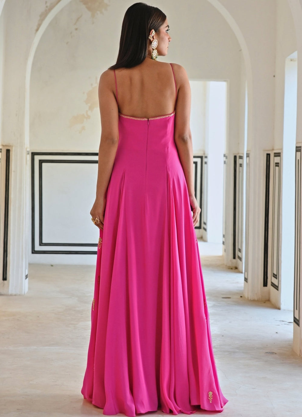 Pink Crepe Embroidered Floor - Length Anarkali With Dupatta Ease - Fabilicious Fashion