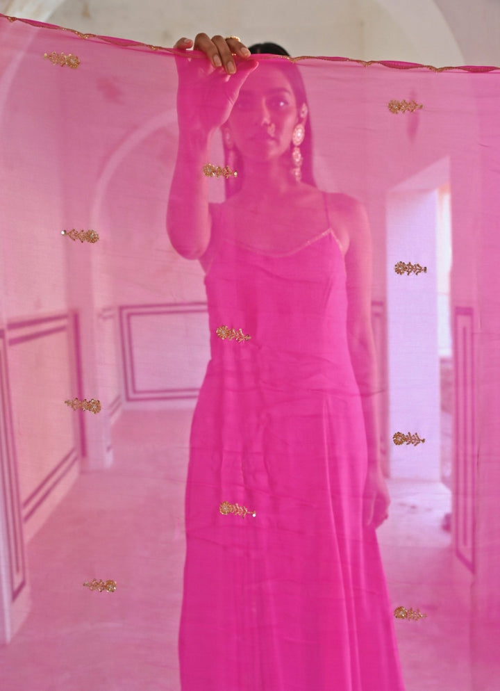 Pink Crepe Embroidered Floor - Length Anarkali With Dupatta Ease - Fabilicious Fashion