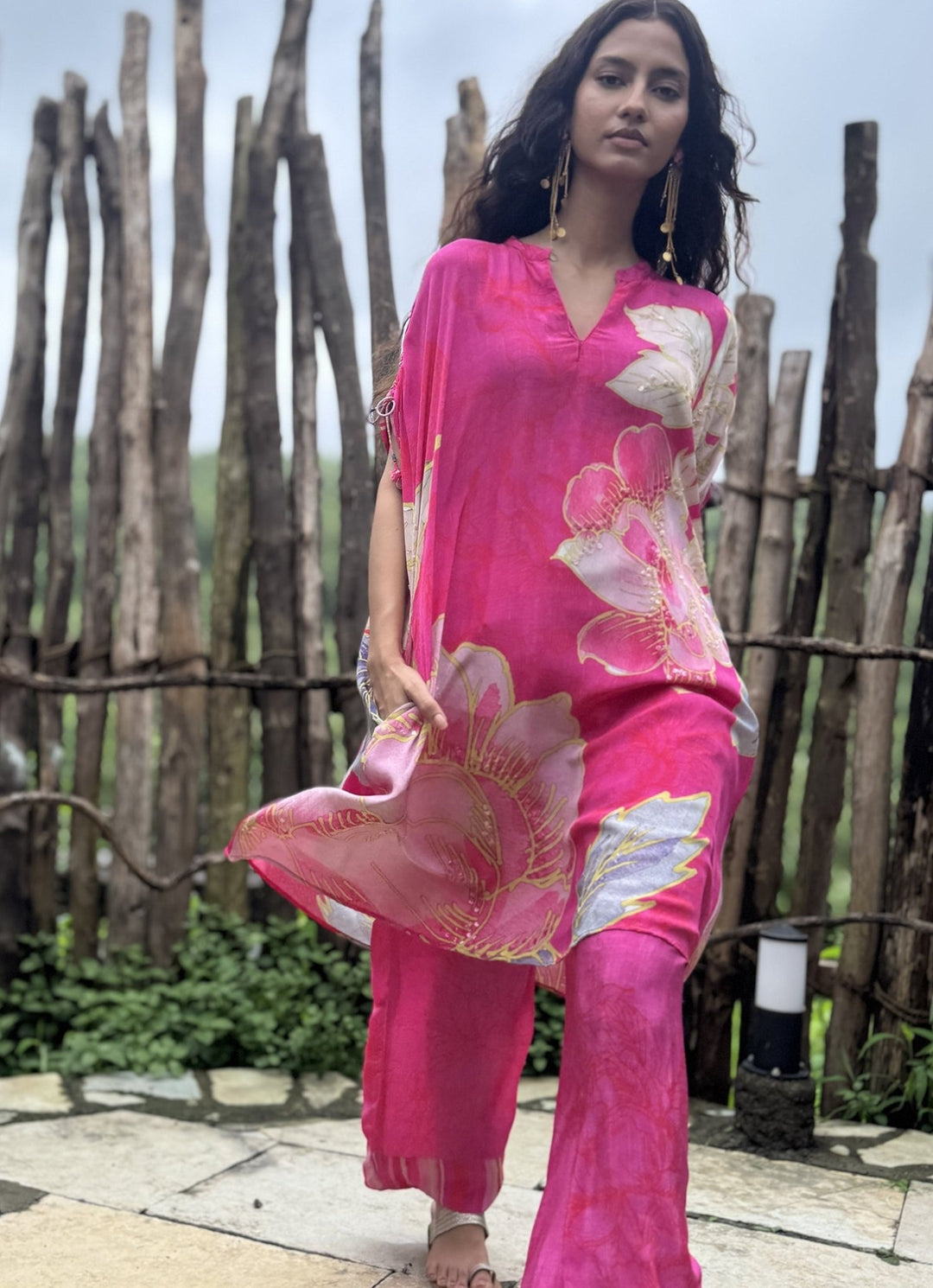Pink Crepe Kurta Pant Set Basil Leaf - Fabilicious Fashion